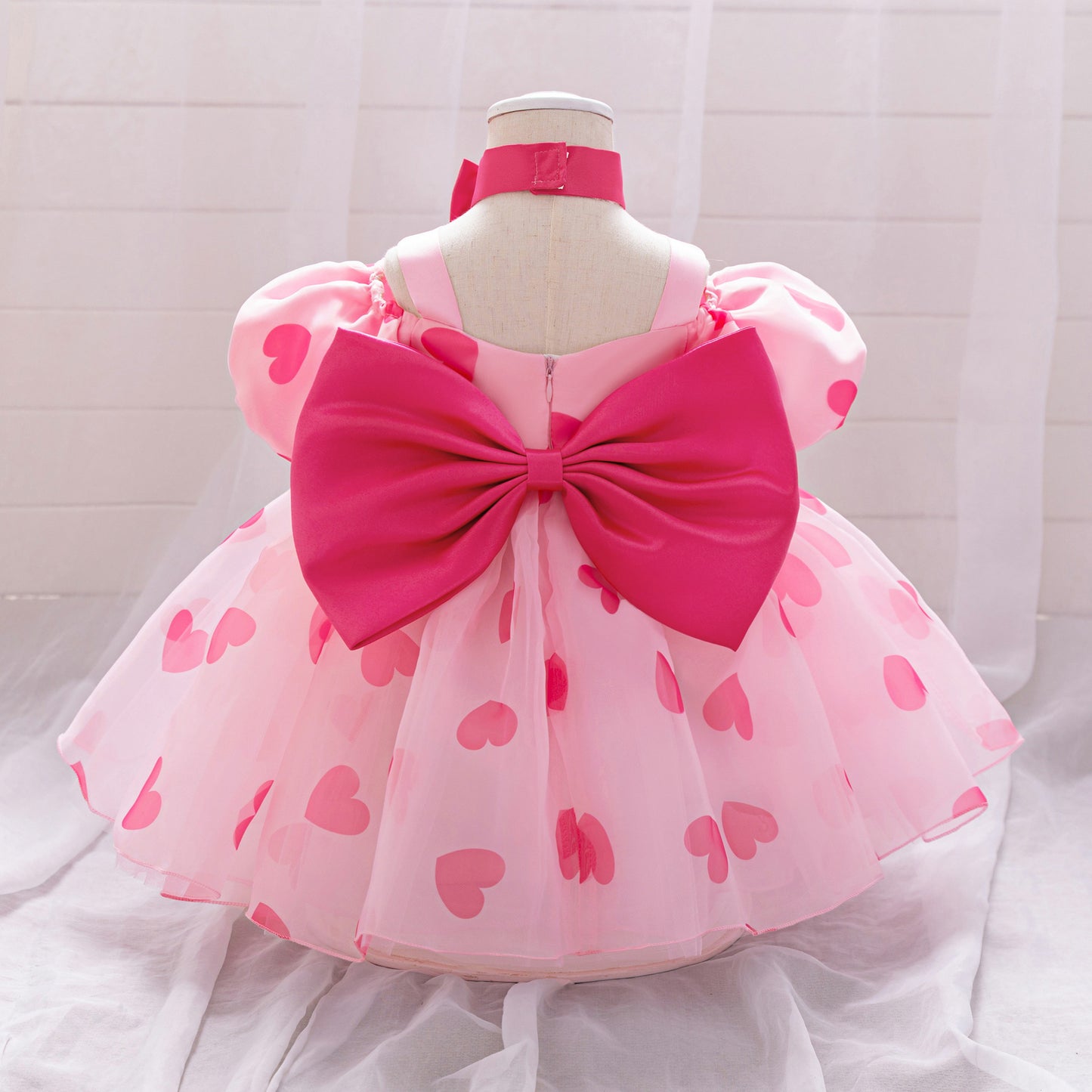 Cute Puff Sleeve Tulle Princess Dress for Girls | Floral Print & Big Bow, Tea Length