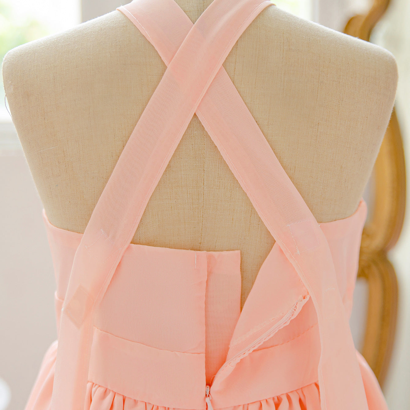 Cute Pink High-Low Halter Neck A-Line Flower Girl Dress for Parties & Celebrations