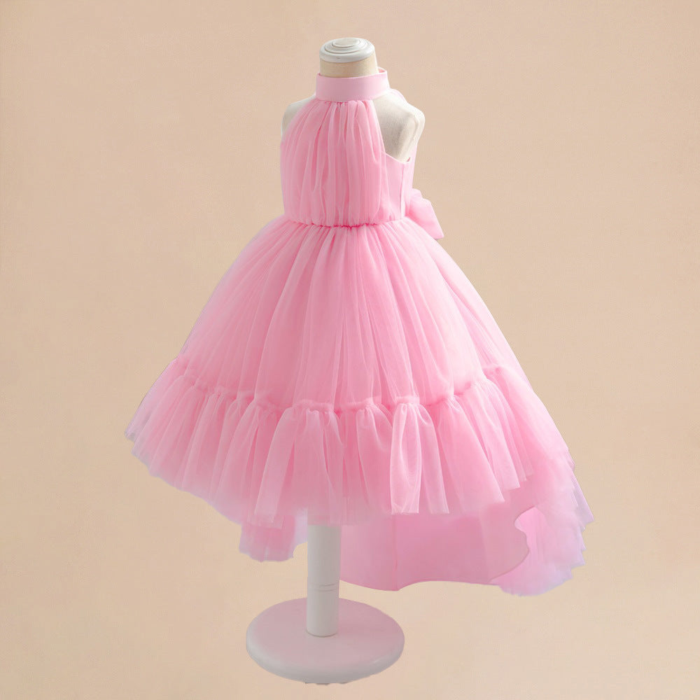 Light Pink Tulle High-Low Halter Dress for Girls | Party & Wedding A-Line Princess Gown