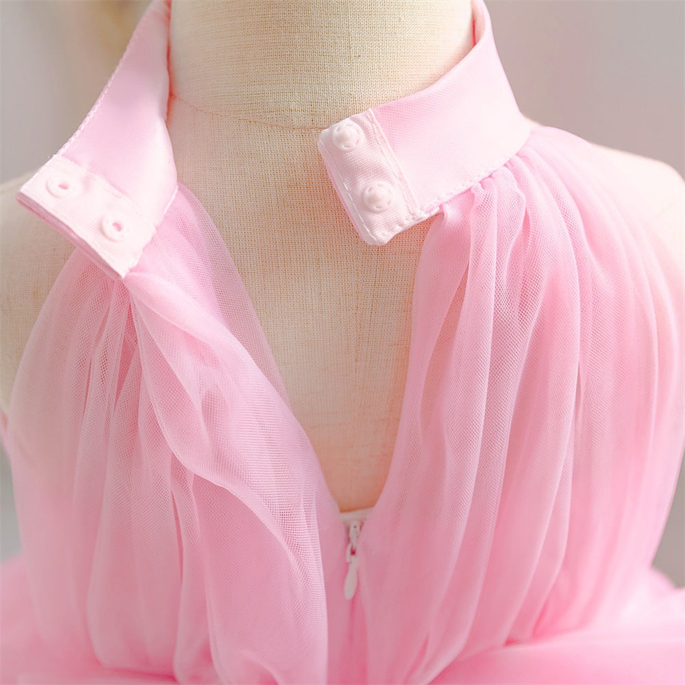 Light Pink Tulle High-Low Halter Dress for Girls | Party & Wedding A-Line Princess Gown