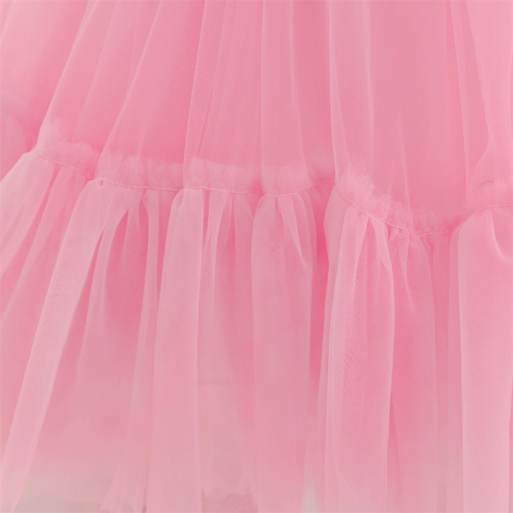 Light Pink Tulle High-Low Halter Dress for Girls | Party & Wedding A-Line Princess Gown