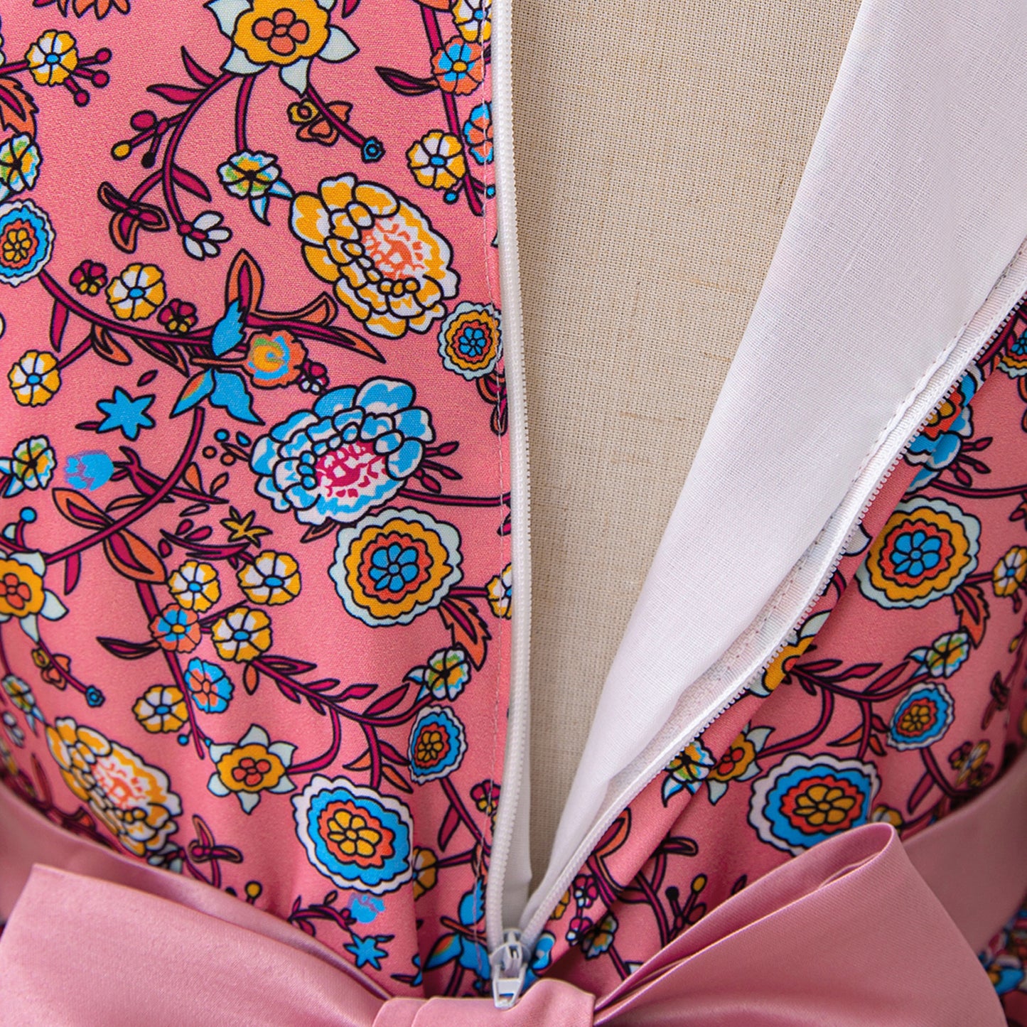 Hot Pink Girls' A-Line Floral Maxi Dress with Bowknot - Party & Wedding
