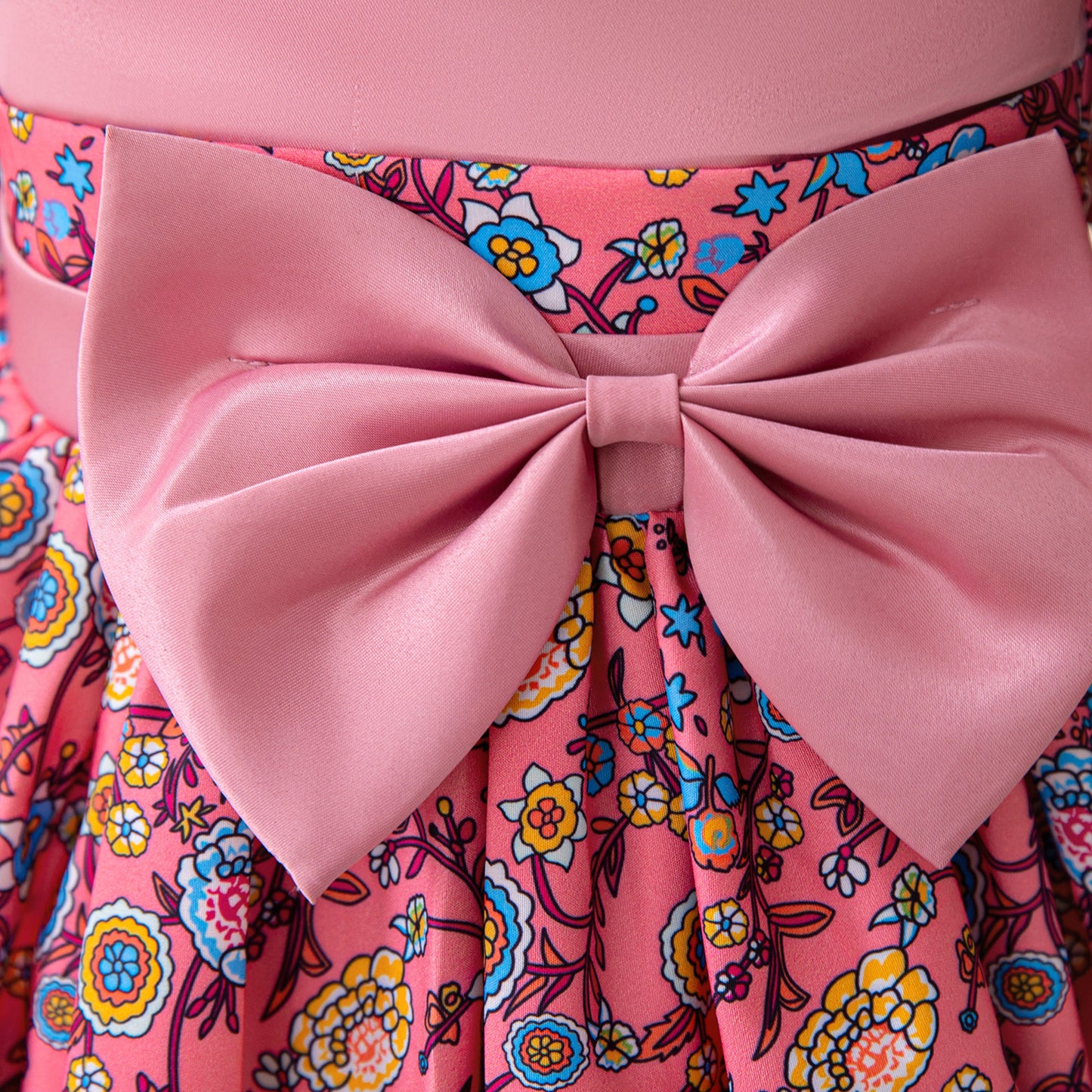 Hot Pink Girls' A-Line Floral Maxi Dress with Bowknot - Party & Wedding