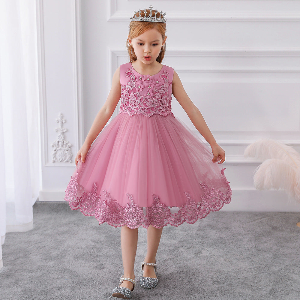 Cute Puffy Lace Flower Girl Dress – Kids Ball Gown for Parties & Weddings