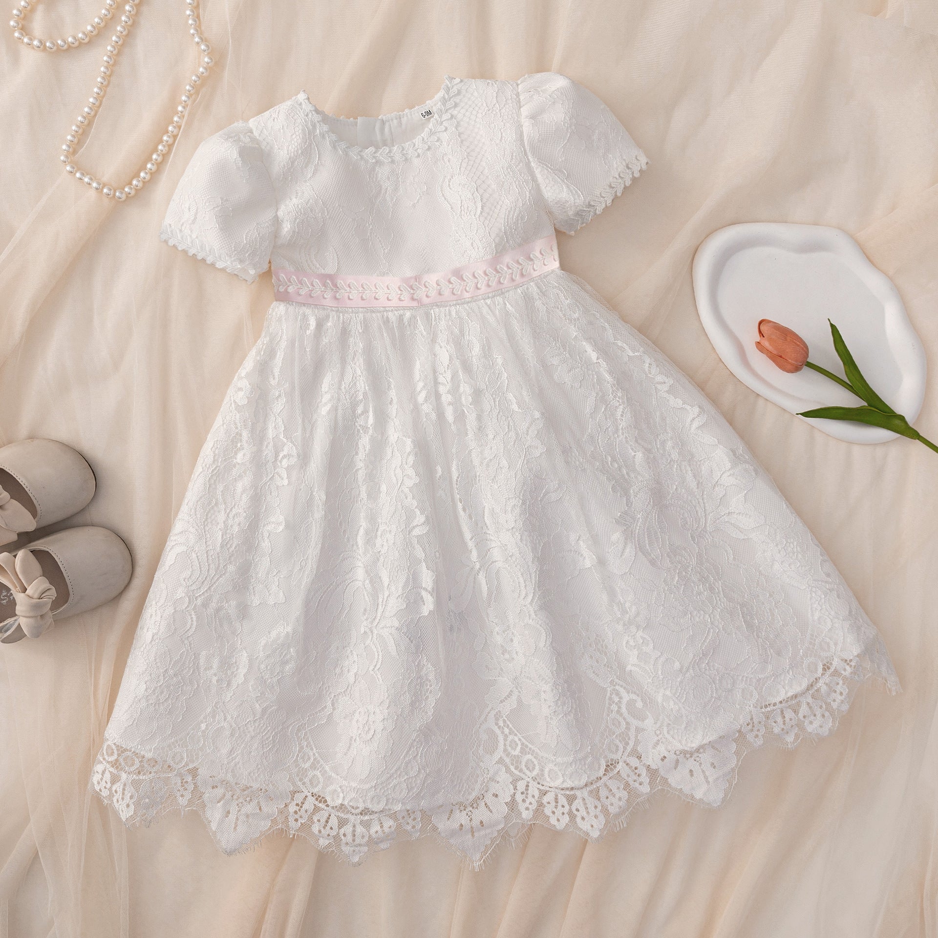 Frocklet Adorable Lace Flower Girl & Christening Dress – Tea Length for 0-3 Years 1