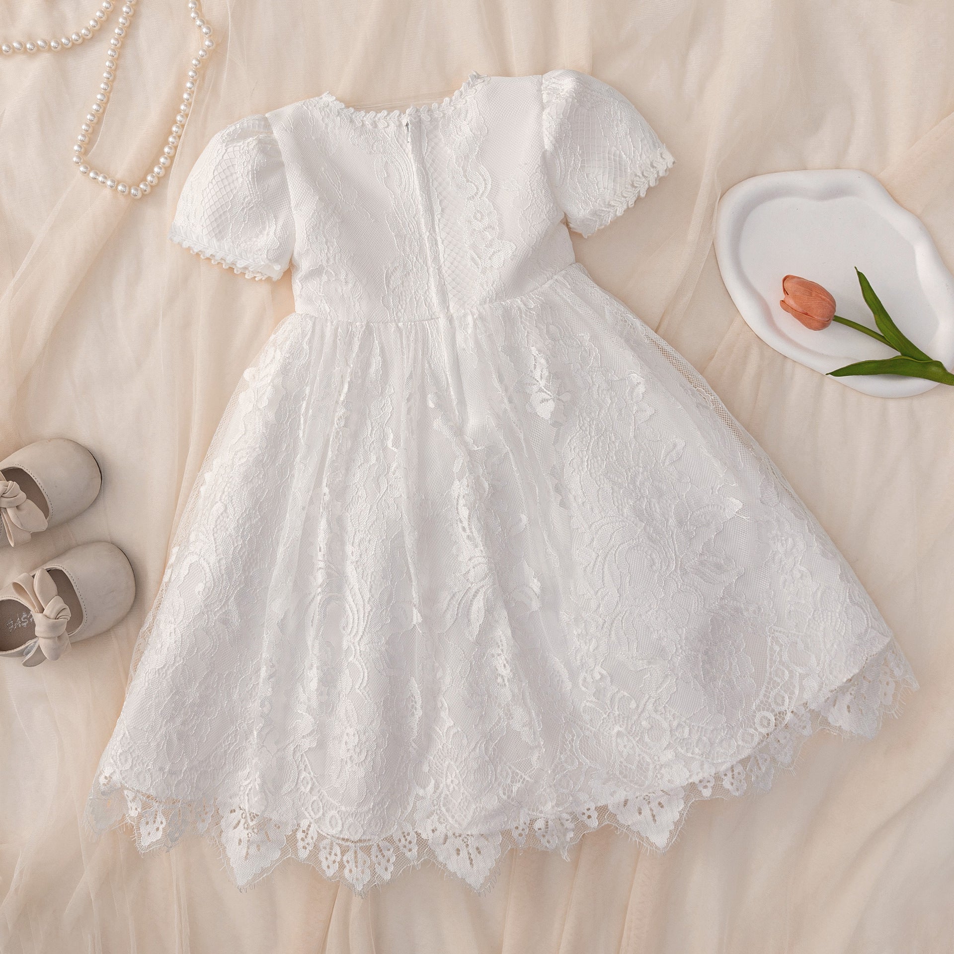 Frocklet Adorable Lace Flower Girl & Christening Dress – Tea Length for 0-3 Years 2