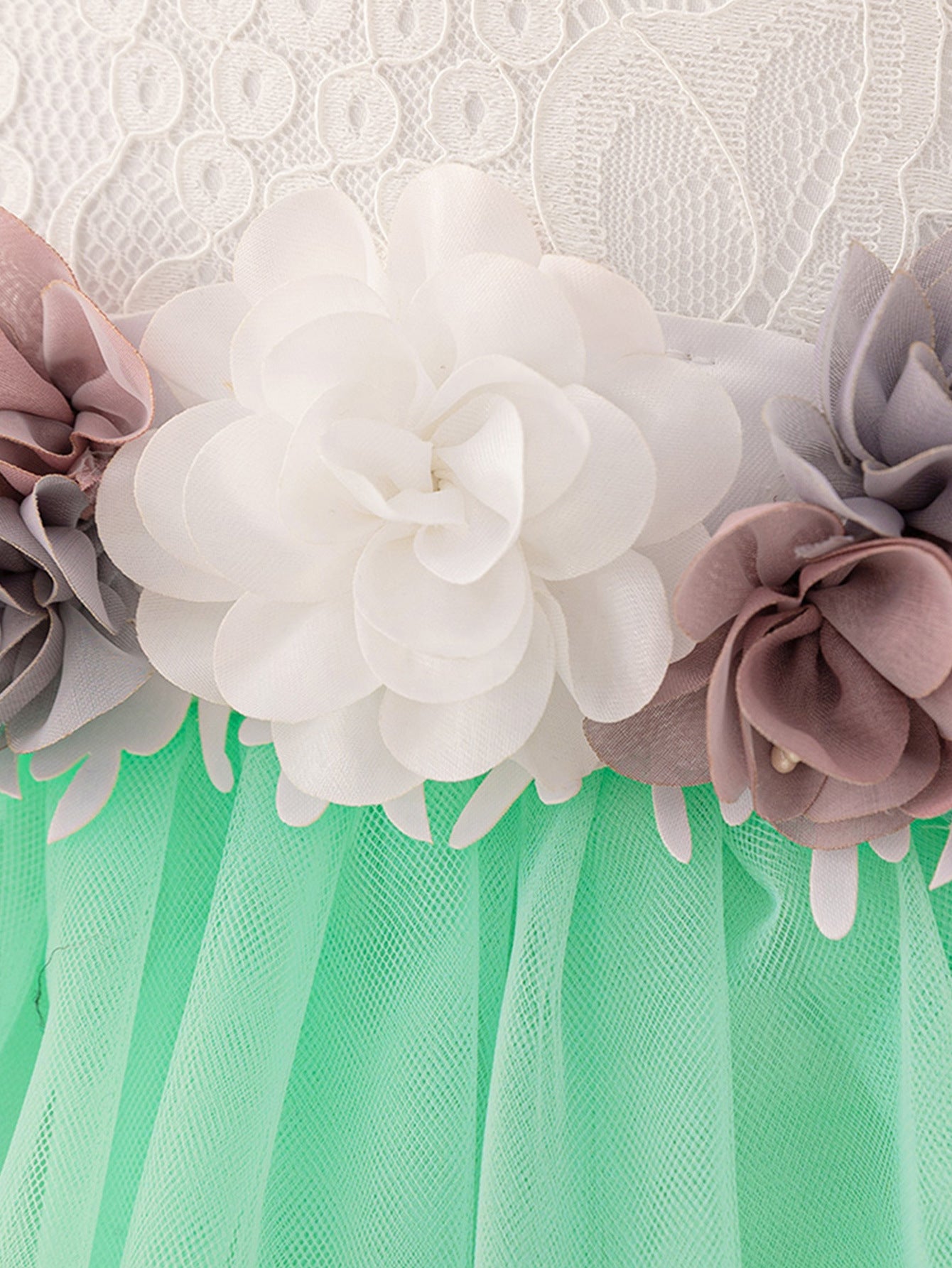 Cute A-Line Lace & Tulle Tea Length Dress with Flowers for Girls (3-8Y)