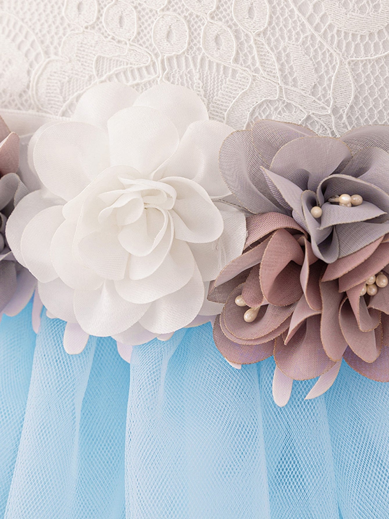 Cute A-Line Lace & Tulle Tea Length Dress with Flowers for Girls (3-8Y)
