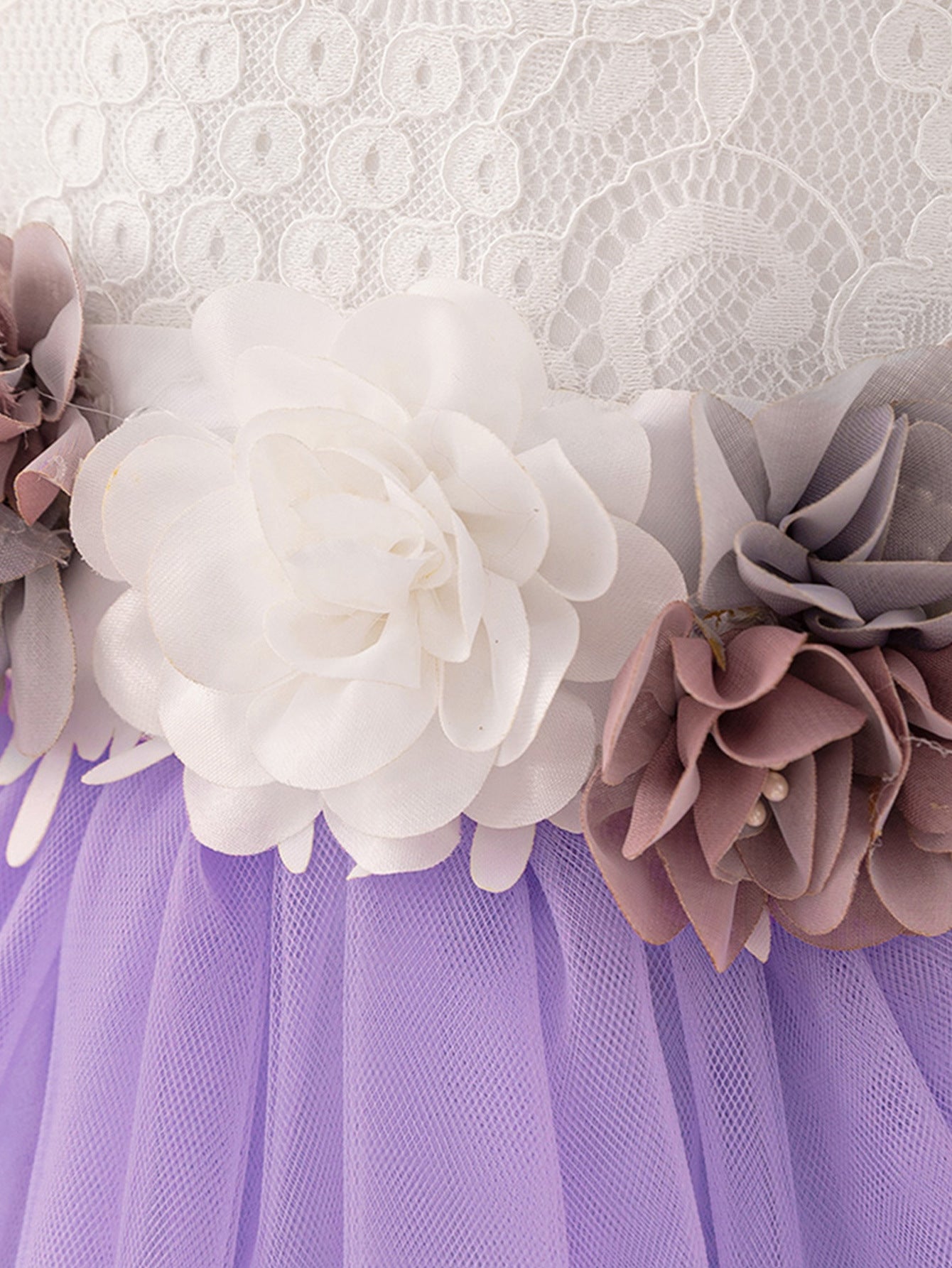Cute A-Line Lace & Tulle Tea Length Dress with Flowers for Girls (3-8Y)