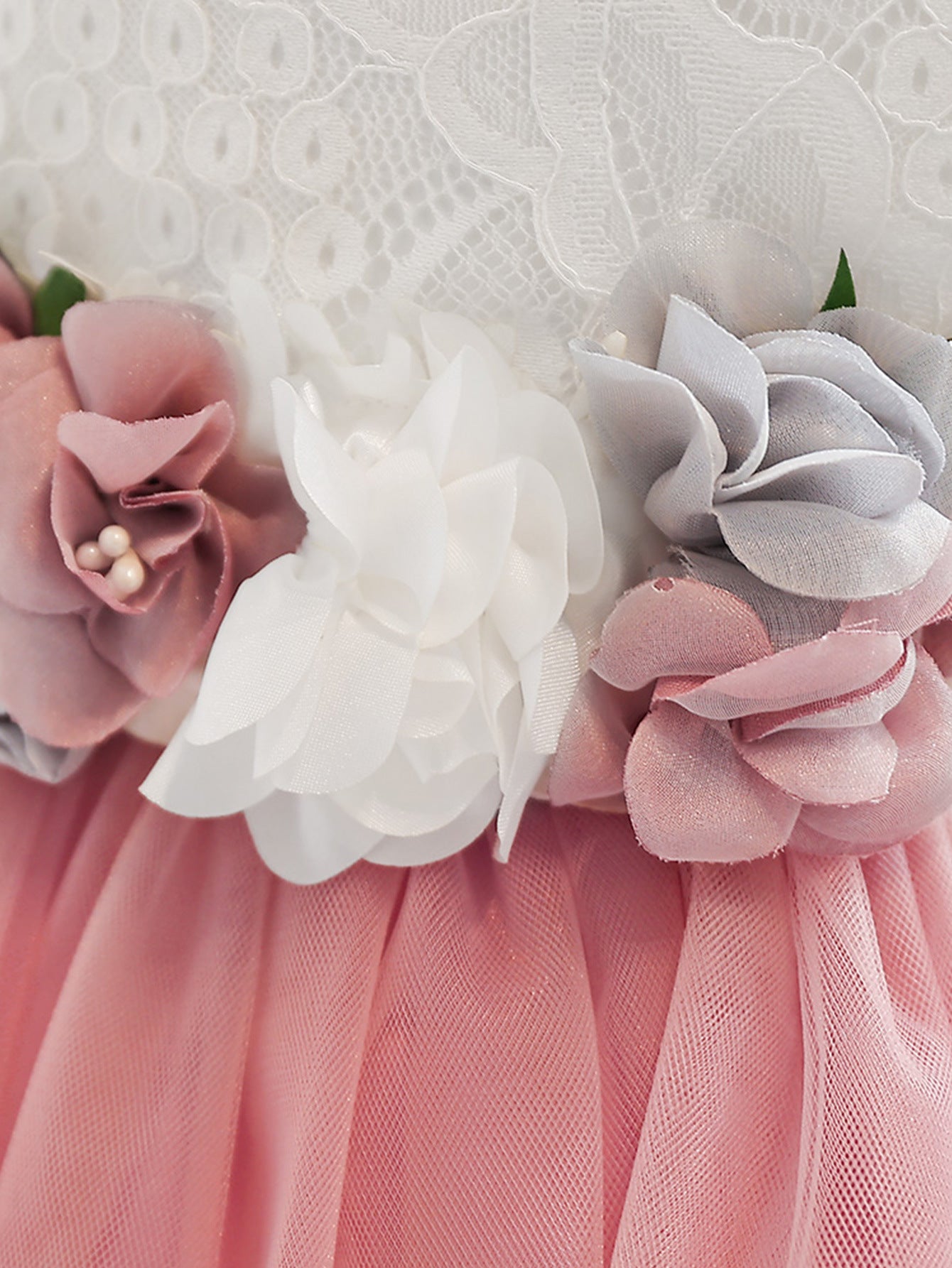 Cute A-Line Lace & Tulle Tea Length Dress with Flowers for Girls (3-8Y)