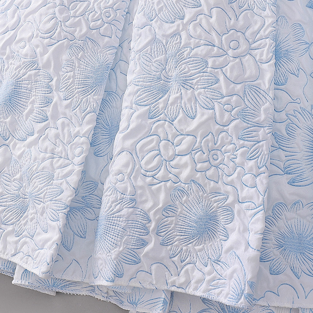 Light Blue Floral Satin Baby Dress – Cute A-Line Tea Length for Parties & Weddings