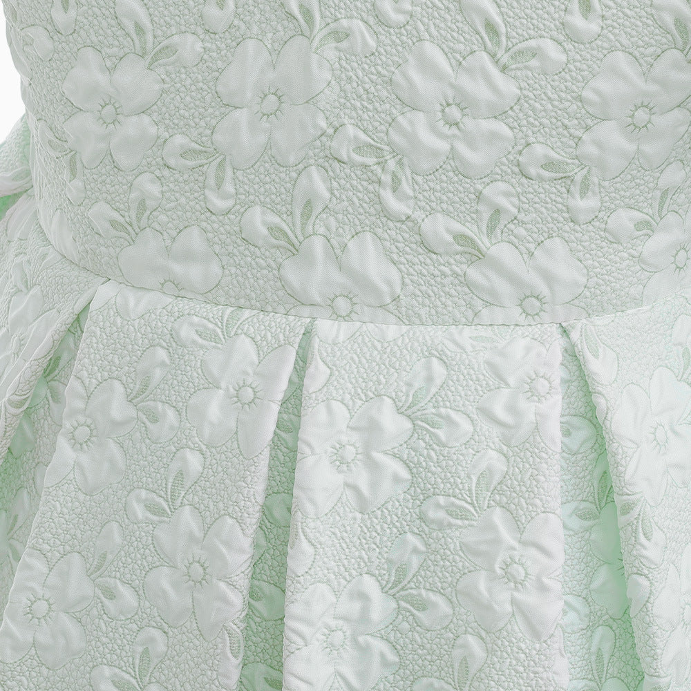 Light Green A-Line Princess Dress for Girls | Puff Sleeve Flower Girl Outfit