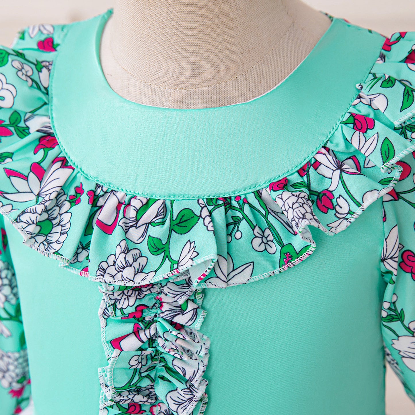 Light Green Floral Print Maxi Dress for Girls – Cute A-line Party & Flower Girl Gown