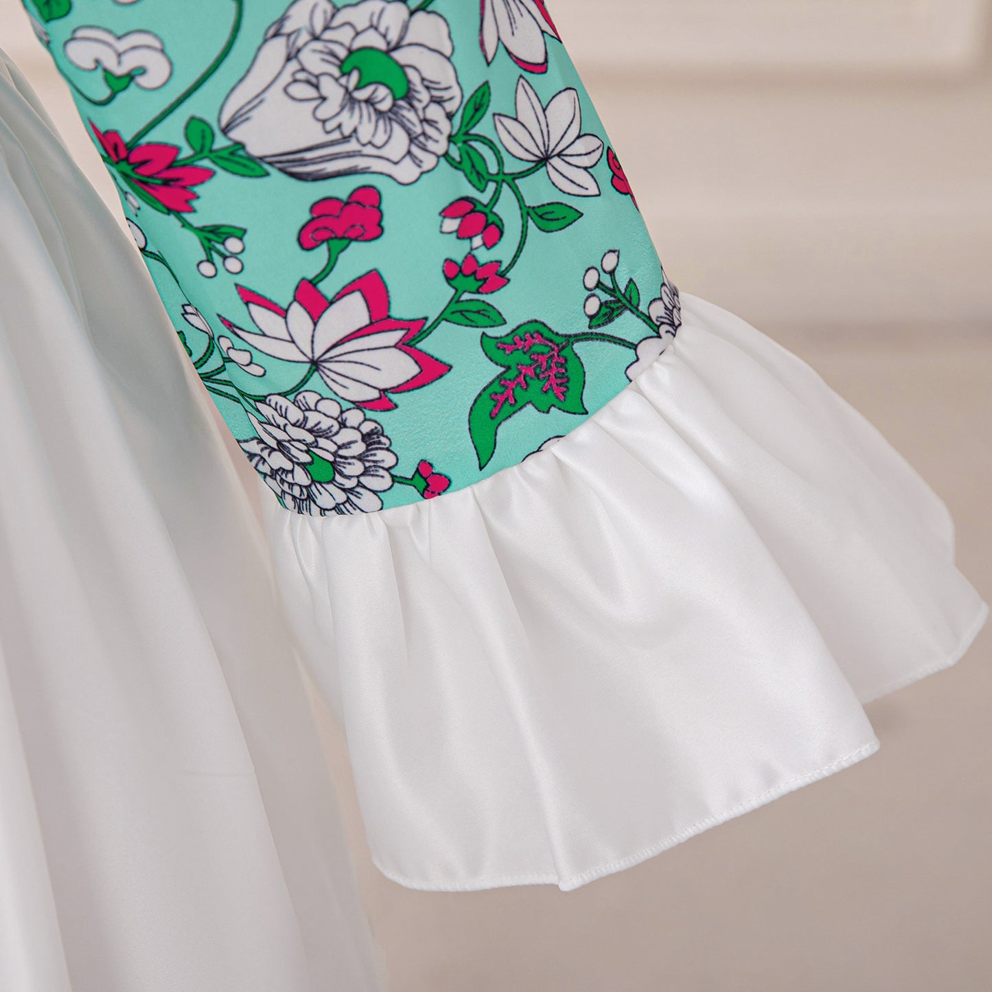 Light Green Floral Print Maxi Dress for Girls – Cute A-line Party & Flower Girl Gown