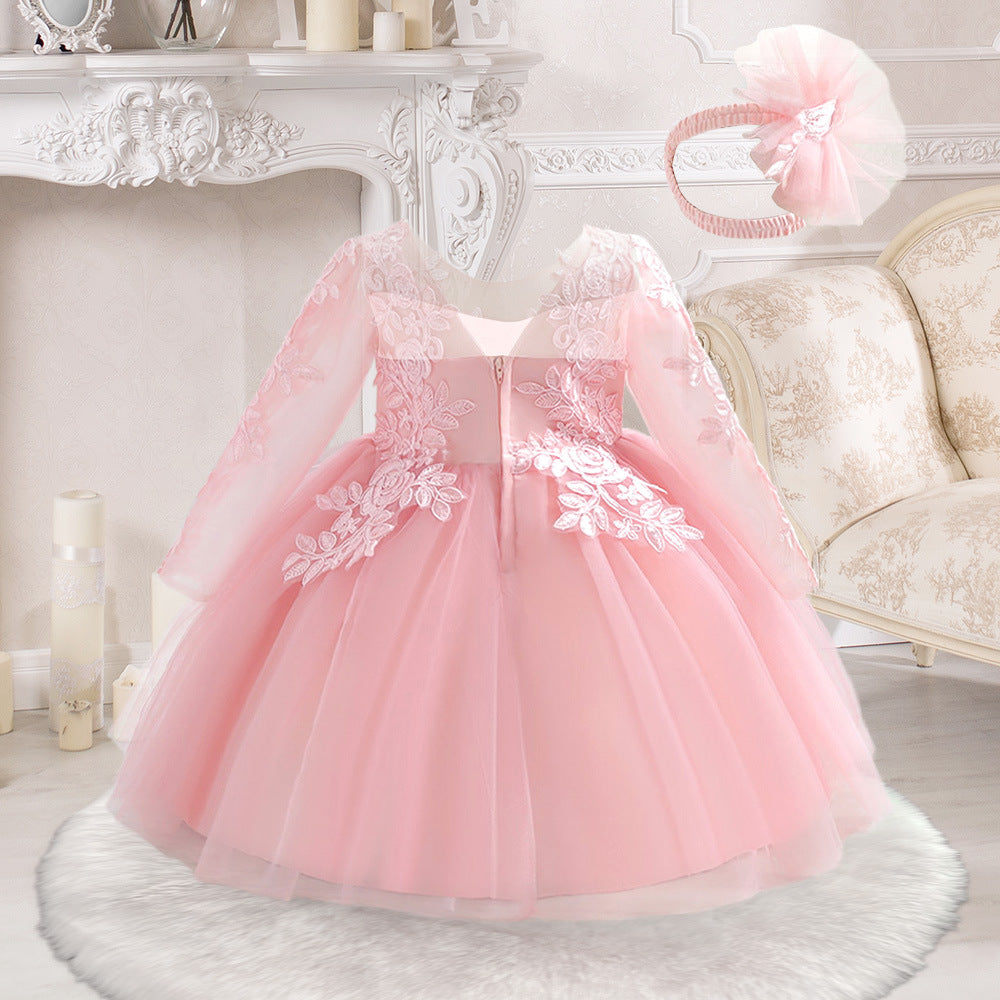 Light Pink Long Sleeve Tulle Princess Dress for Girls – Cute A-Line Tea Length