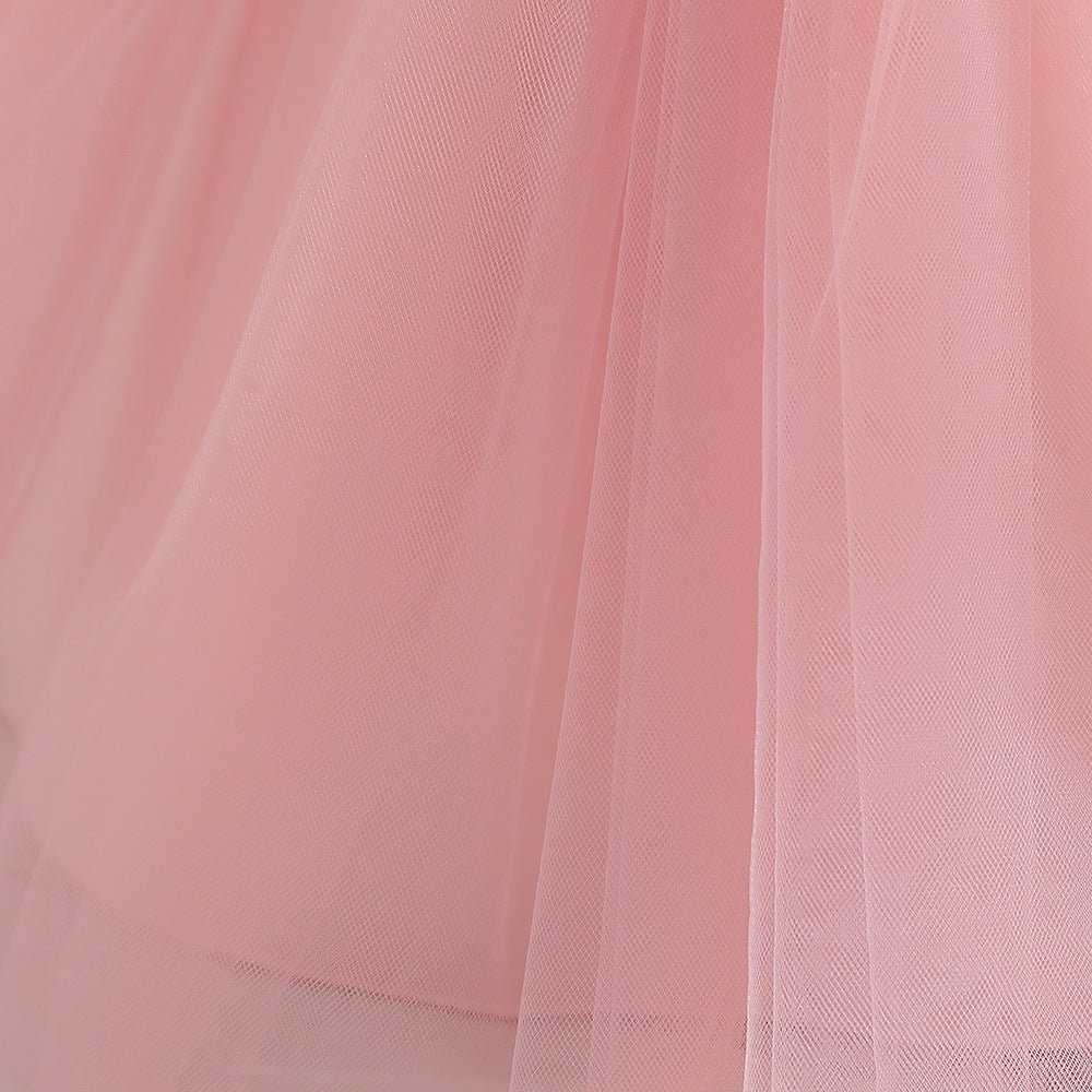 Light Pink Long Sleeve Tulle Princess Dress for Girls – Cute A-Line Tea Length