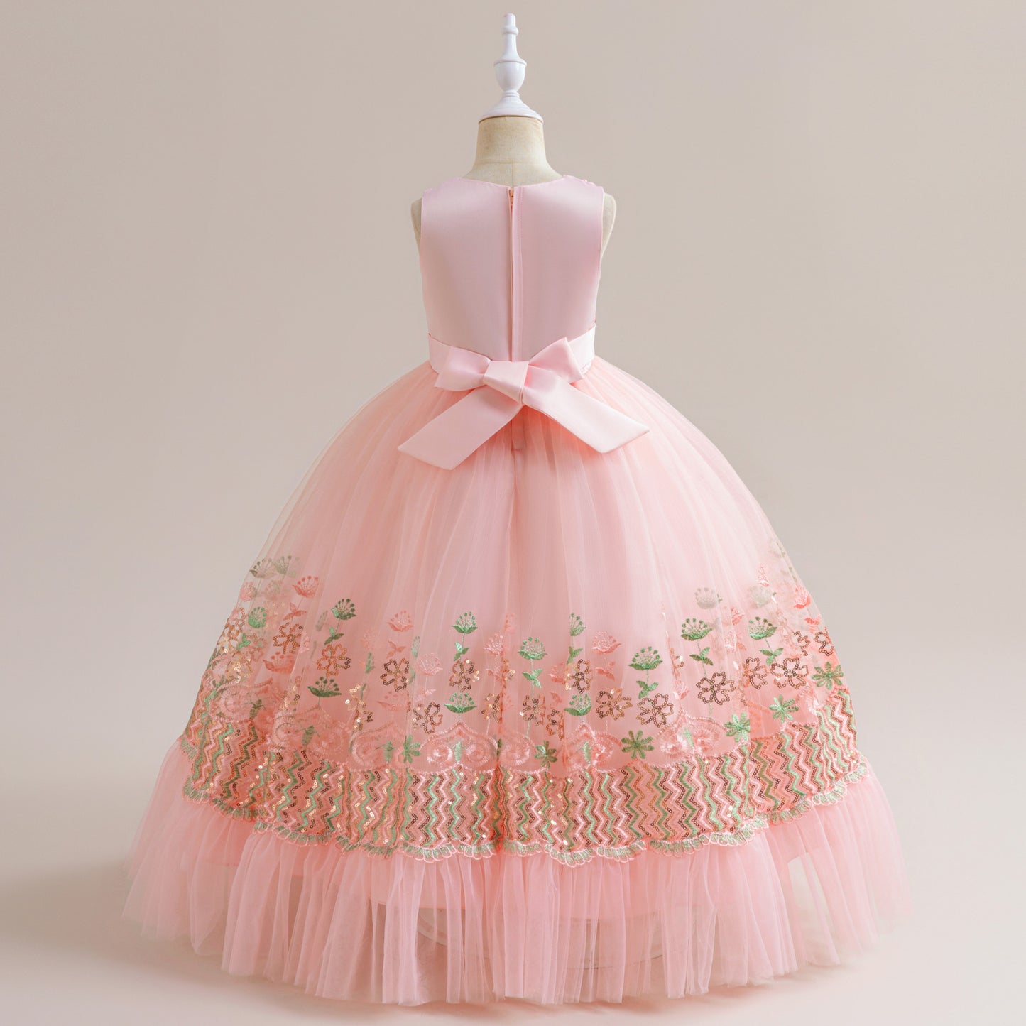 Light Pink Maxi Princess Dress for Girls with Sequins & Embroidery | Age 5-13