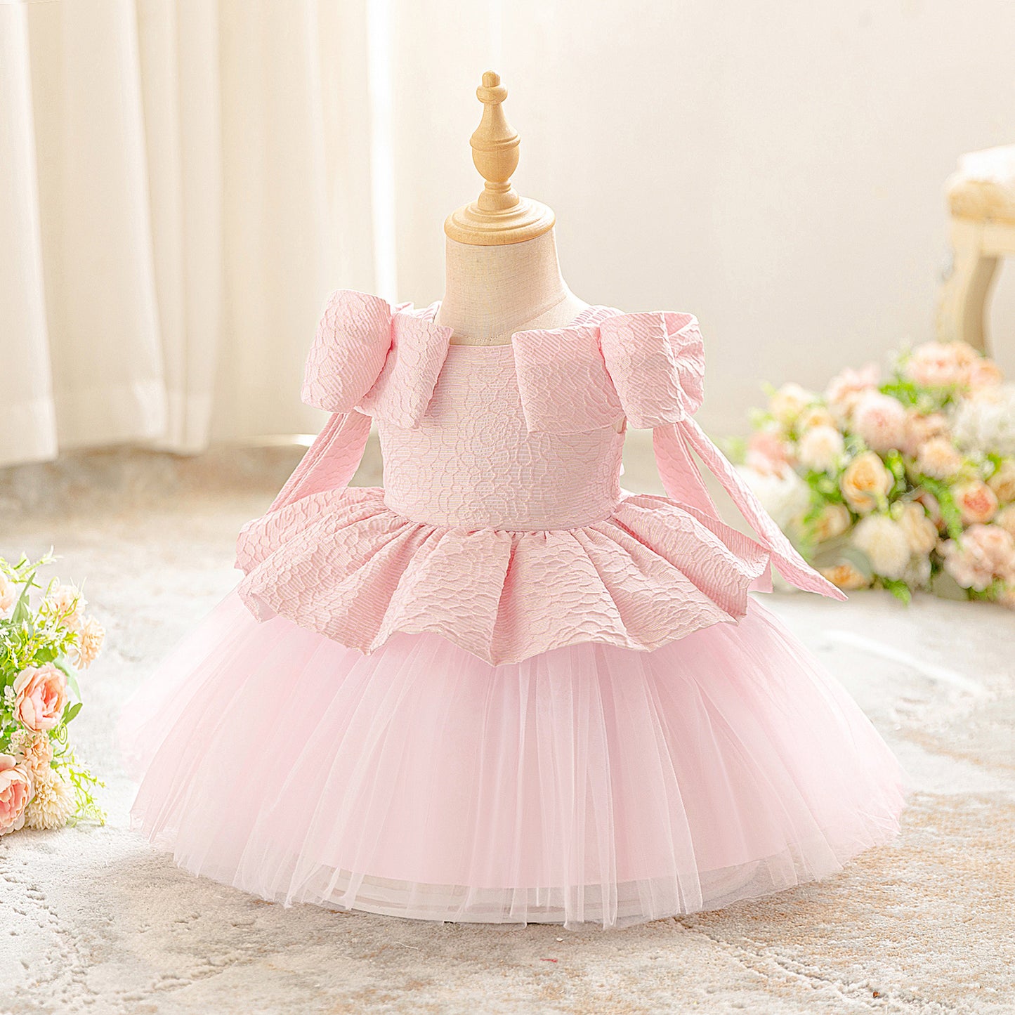Cute Light Pink Off-Shoulder Puffy Princess Dress for Toddlers – Party & Wedding Outfit