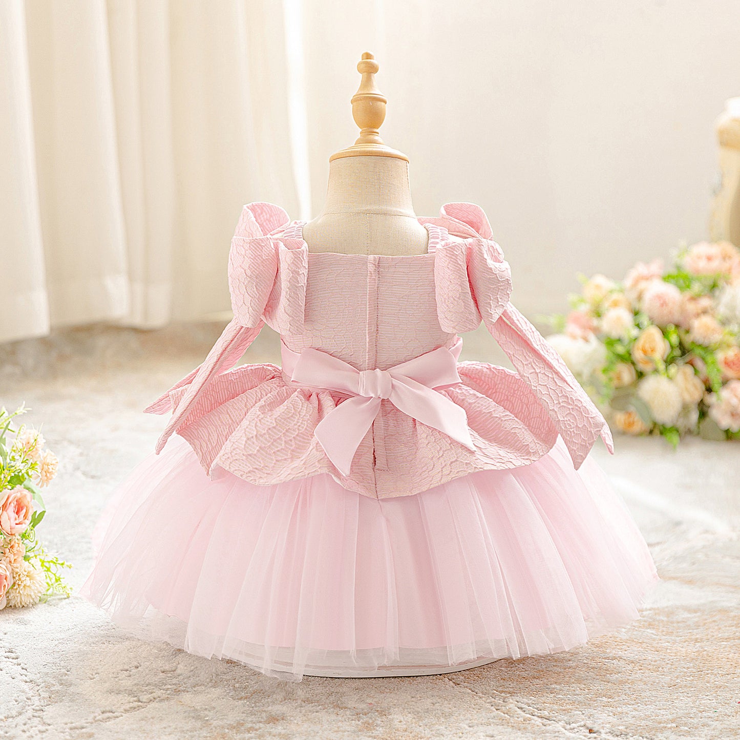 Cute Light Pink Off-Shoulder Puffy Princess Dress for Toddlers – Party & Wedding Outfit