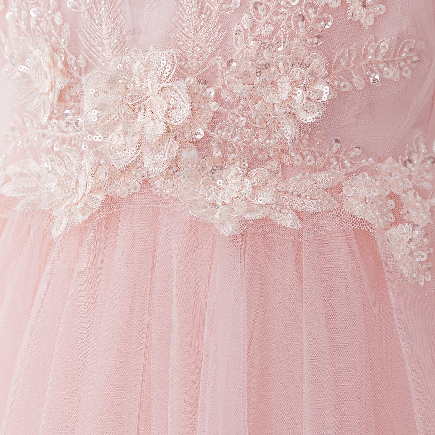 Light Pink Tulle Maxi Dress for Girls - Sequin Princess A-line Gown