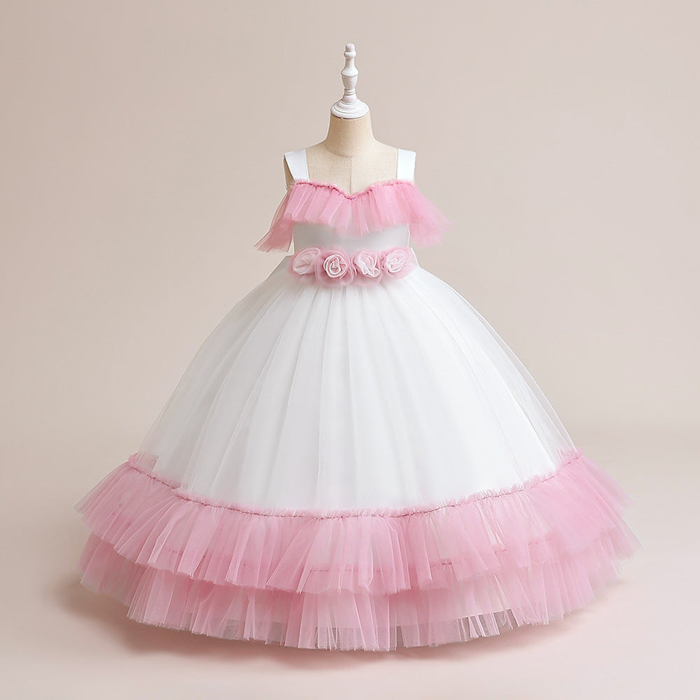 Light Pink Flower Girl Tulle Maxi Dress – Cute Tiered Princess Gown for Kids