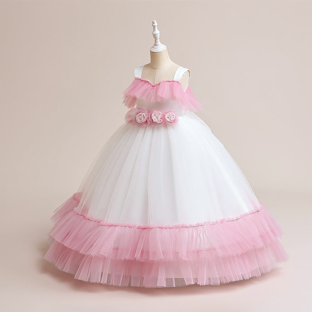 Light Pink Flower Girl Tulle Maxi Dress – Cute Tiered Princess Gown for Kids