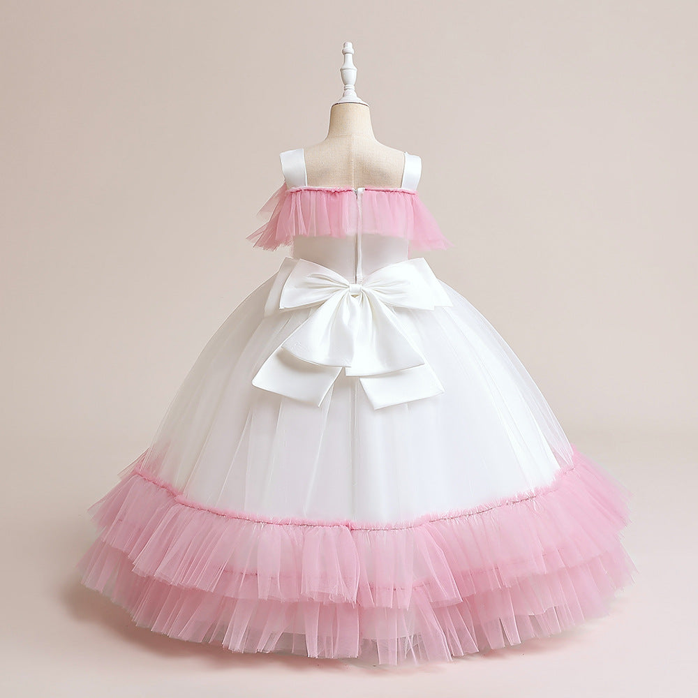 Light Pink Flower Girl Tulle Maxi Dress – Cute Tiered Princess Gown for Kids