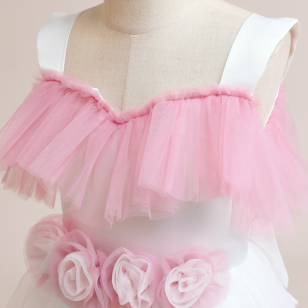 Light Pink Flower Girl Tulle Maxi Dress – Cute Tiered Princess Gown for Kids
