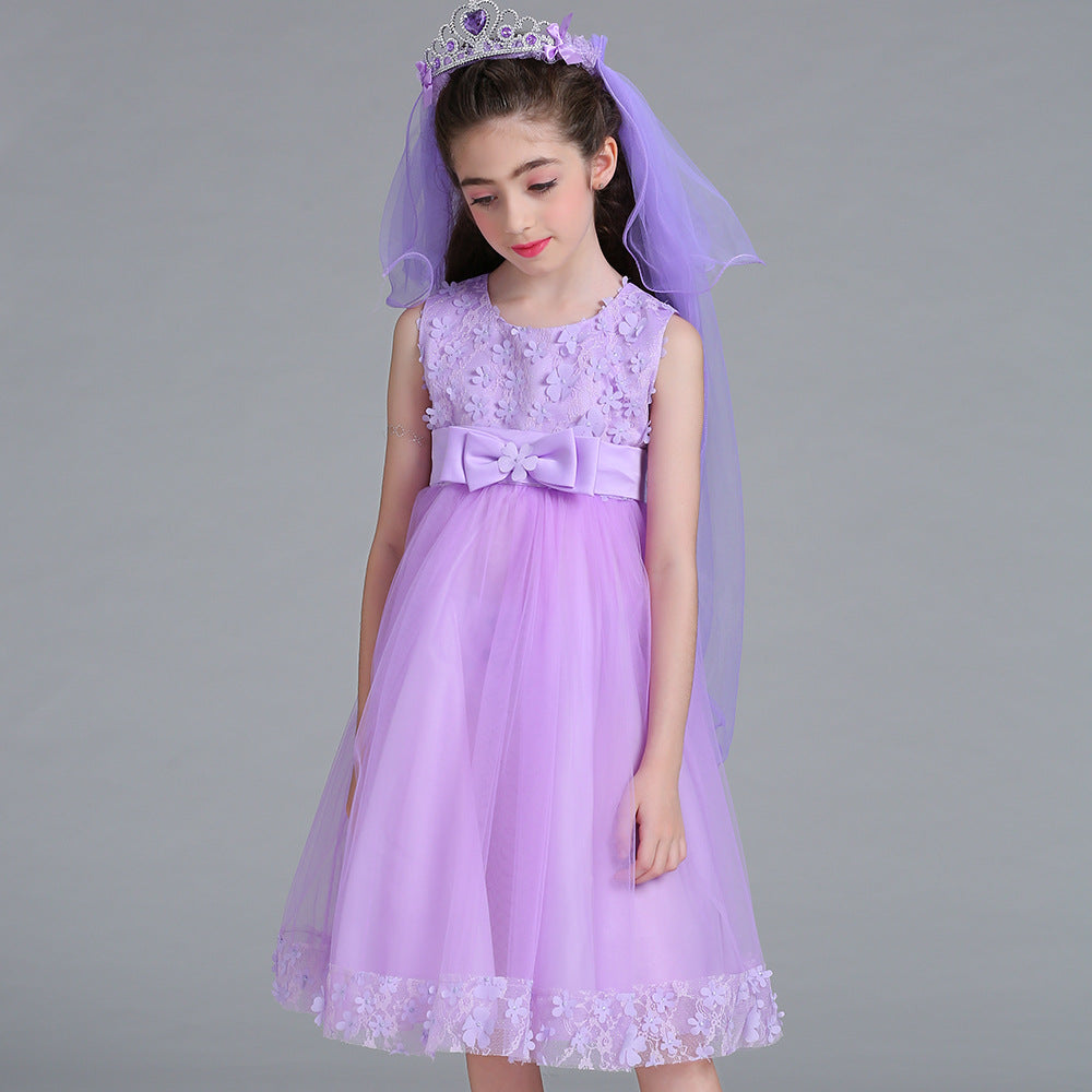 A-Line Mesh Flower Girl Dress – Cute Knee-Length Party Outfit for Kids