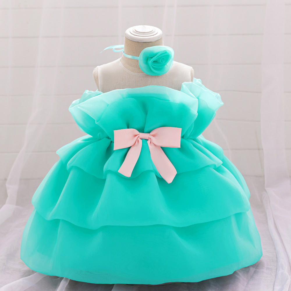 Mint Green Off Shoulder Tulle Flower Girl Dress – Cute & Playful Party Princess Outfit