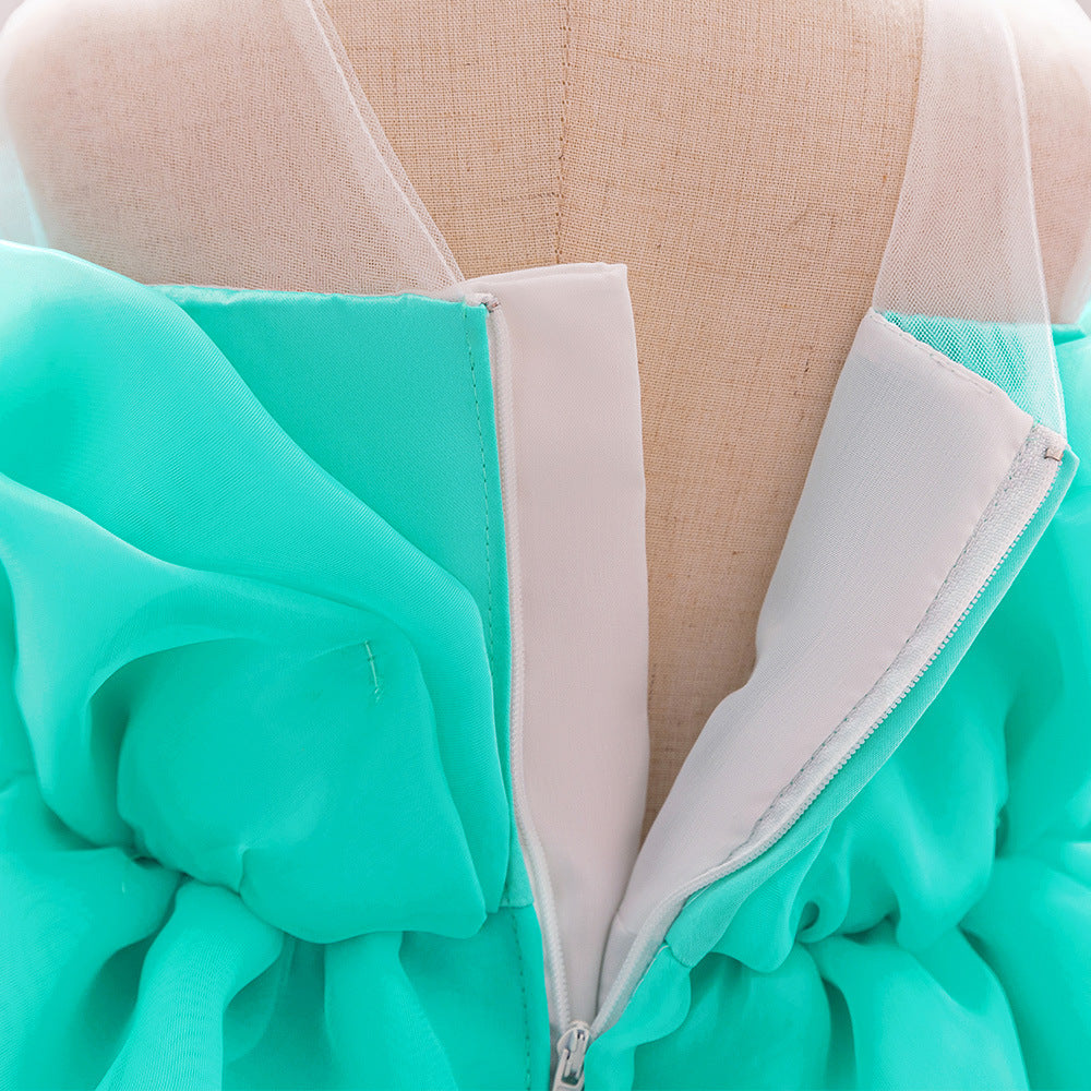 Mint Green Off Shoulder Tulle Flower Girl Dress – Cute & Playful Party Princess Outfit