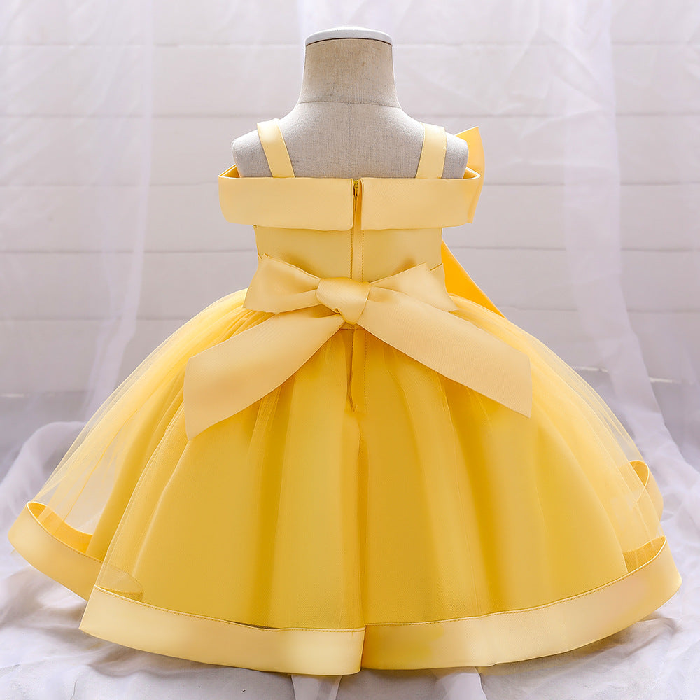 Adorable Off-Shoulder Tulle & Satin Birthday Princess Dress for Baby Girls