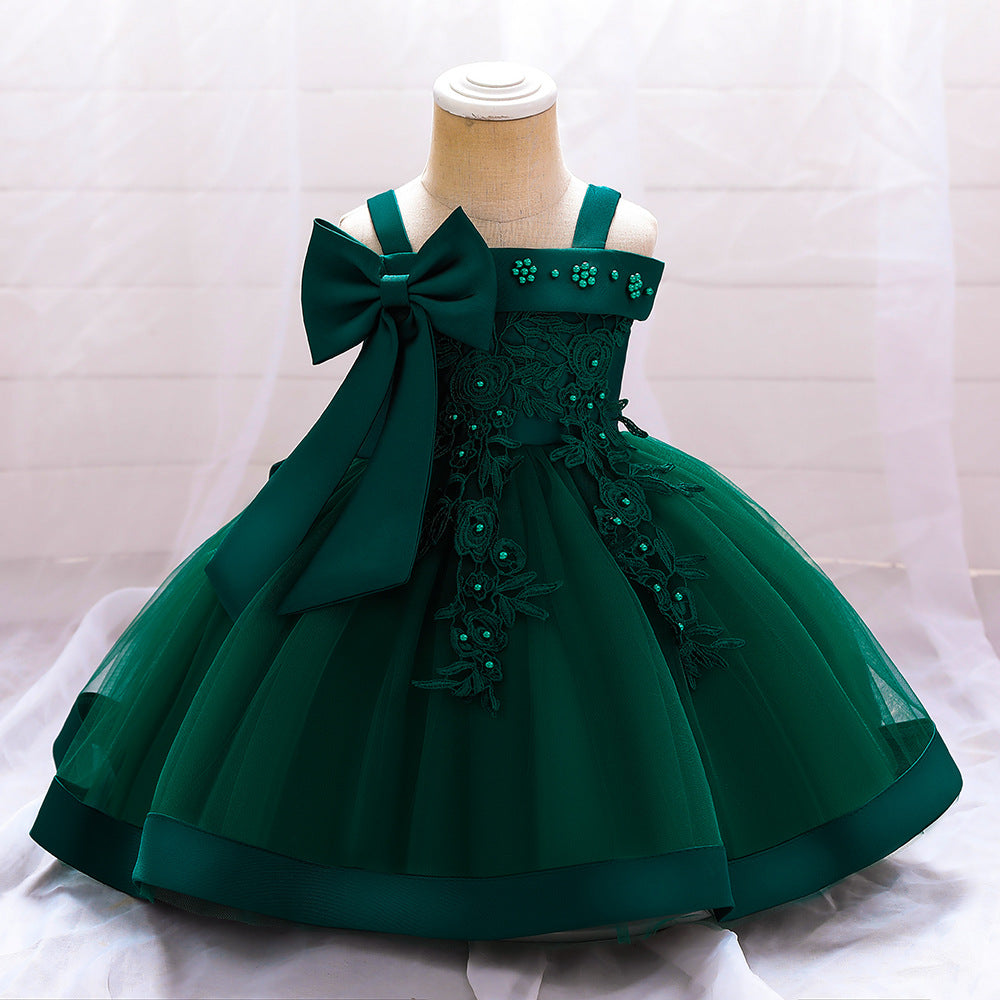 Adorable Off-Shoulder Tulle & Satin Birthday Princess Dress for Baby Girls
