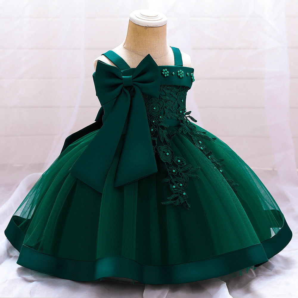 Adorable Off-Shoulder Tulle & Satin Birthday Princess Dress for Baby Girls