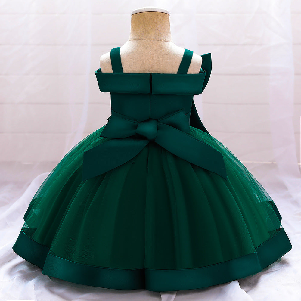 Adorable Off-Shoulder Tulle & Satin Birthday Princess Dress for Baby Girls