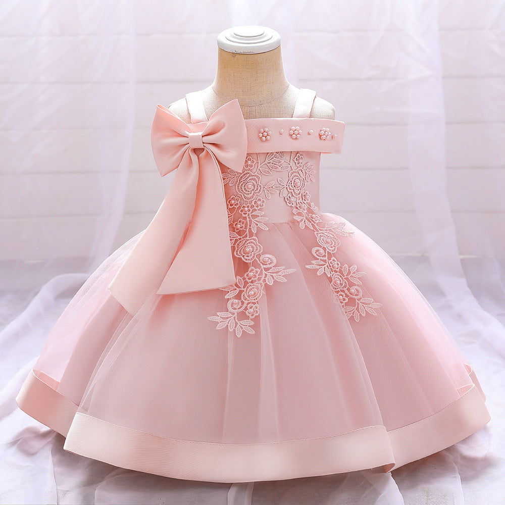 Adorable Off-Shoulder Tulle & Satin Birthday Princess Dress for Baby Girls
