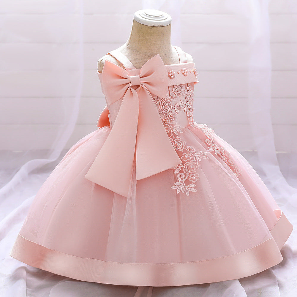 Adorable Off-Shoulder Tulle & Satin Birthday Princess Dress for Baby Girls