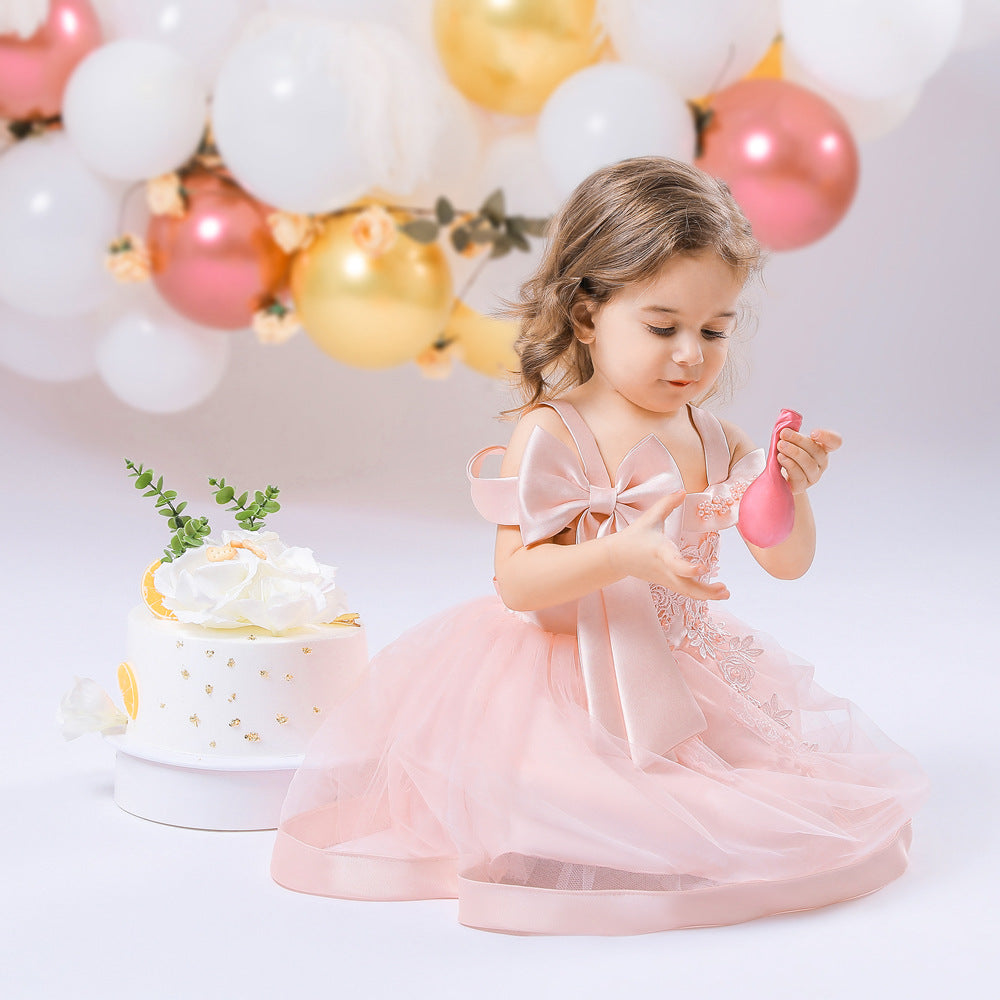 Adorable Off-Shoulder Tulle & Satin Birthday Princess Dress for Baby Girls