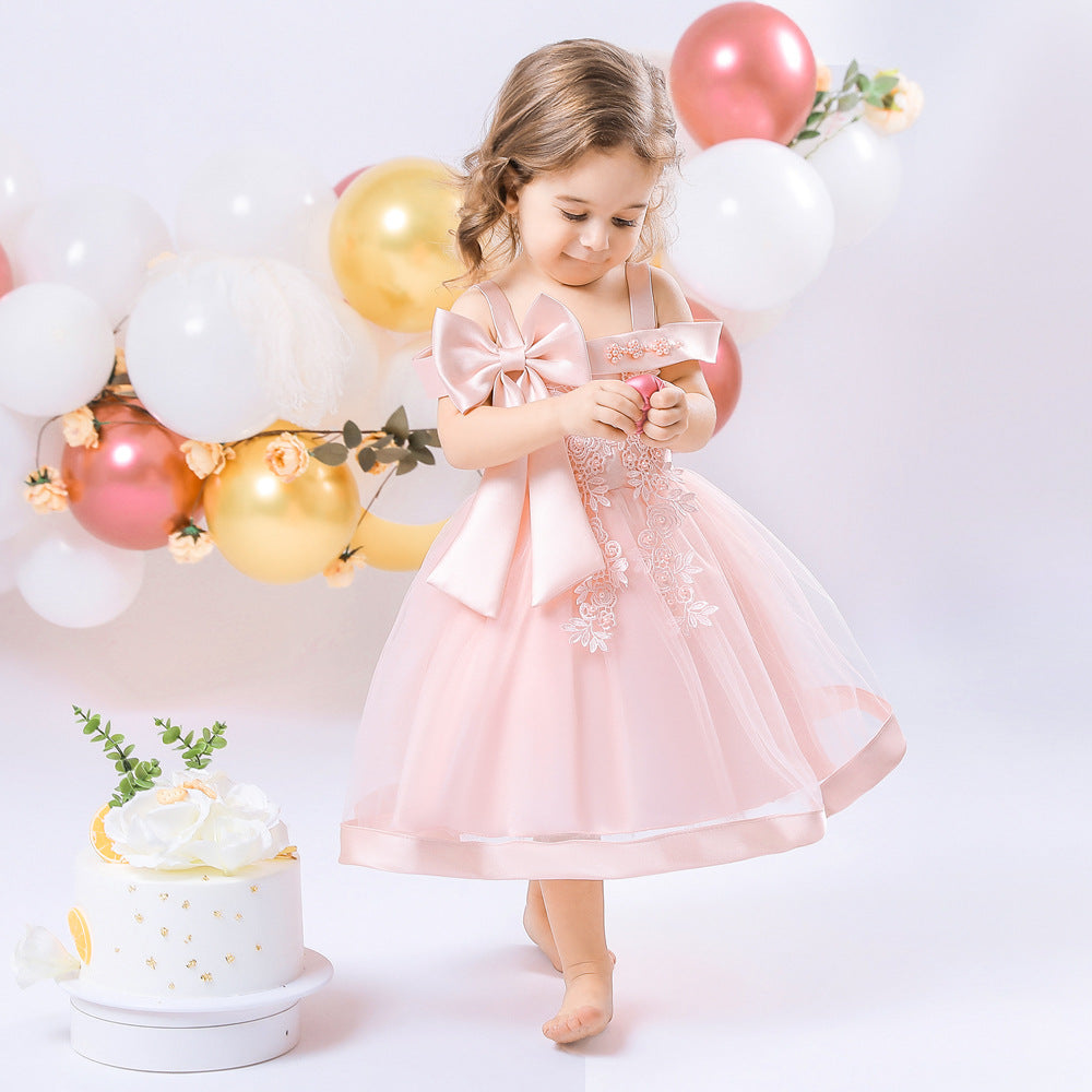 Adorable Off-Shoulder Tulle & Satin Birthday Princess Dress for Baby Girls