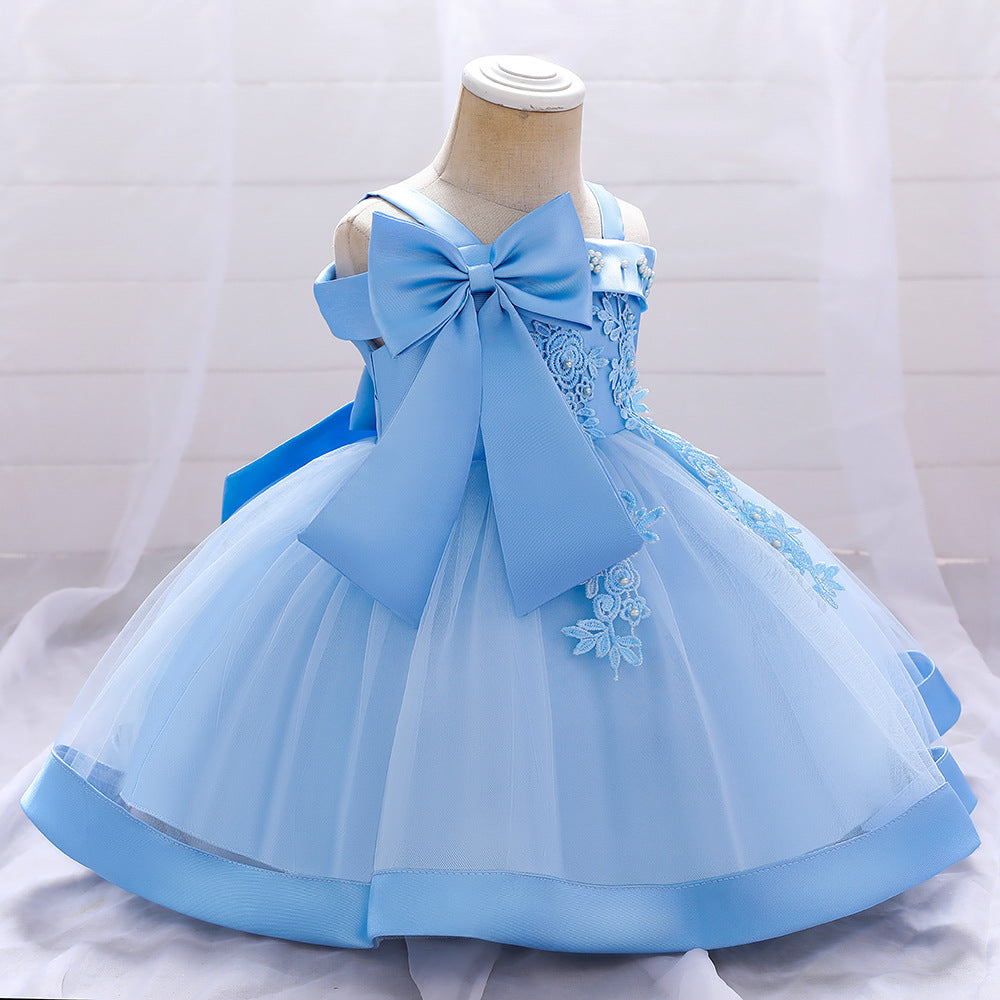 Adorable Off-Shoulder Tulle & Satin Birthday Princess Dress for Baby Girls