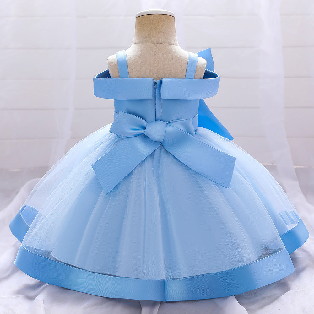 Adorable Off-Shoulder Tulle & Satin Birthday Princess Dress for Baby Girls