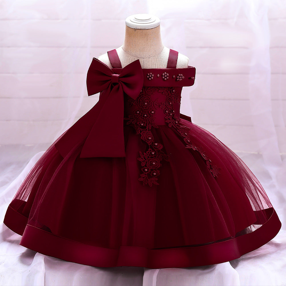 Adorable Off-Shoulder Tulle & Satin Birthday Princess Dress for Baby Girls