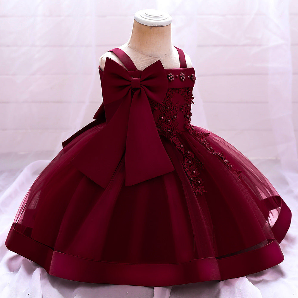 Adorable Off-Shoulder Tulle & Satin Birthday Princess Dress for Baby Girls