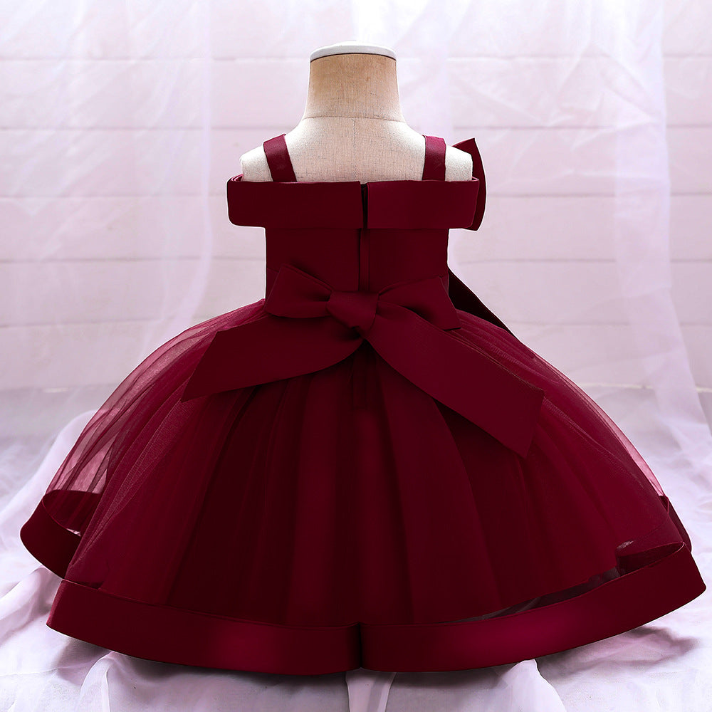 Adorable Off-Shoulder Tulle & Satin Birthday Princess Dress for Baby Girls