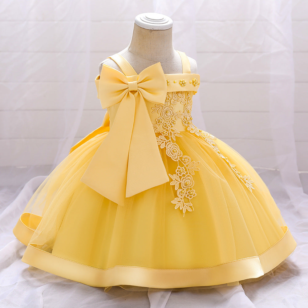Adorable Off-Shoulder Tulle & Satin Birthday Princess Dress for Baby Girls
