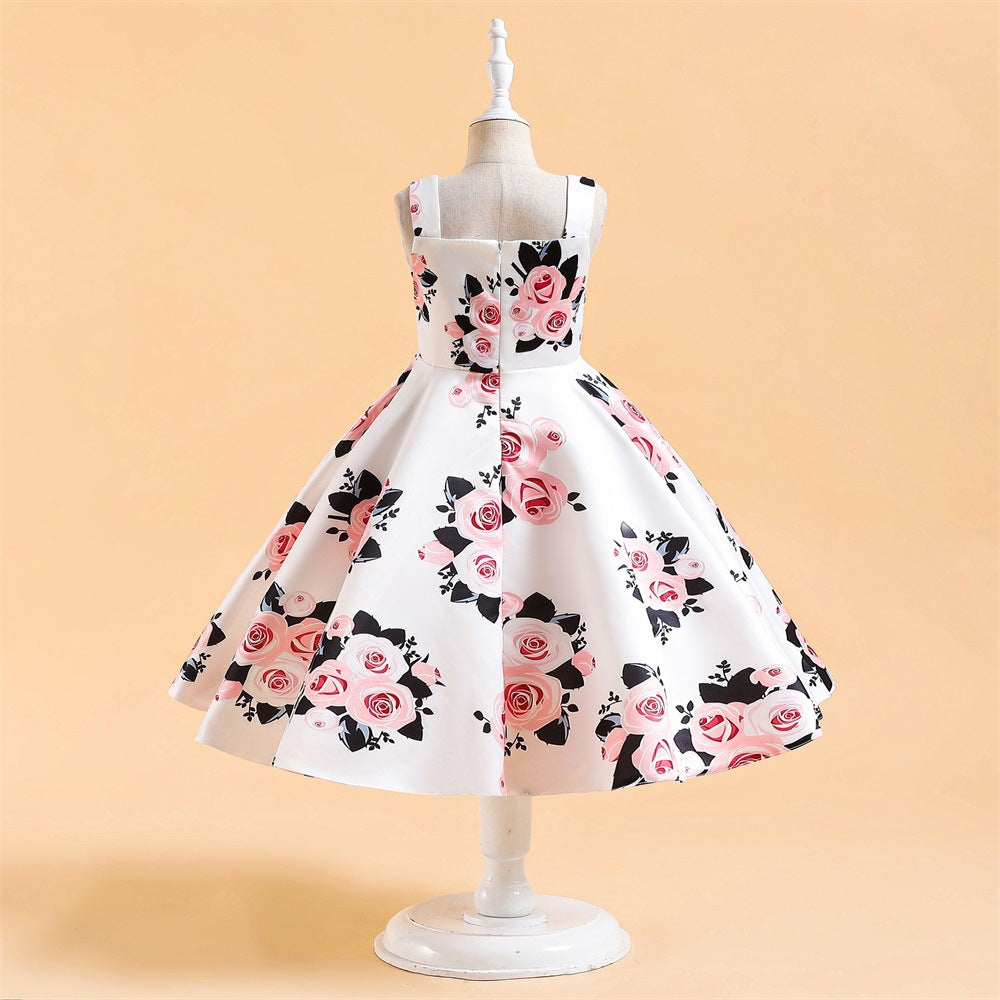 Cute Off Shoulder Floral A-Line Dress with Bow for Girls | Party & Flower Girl Dress