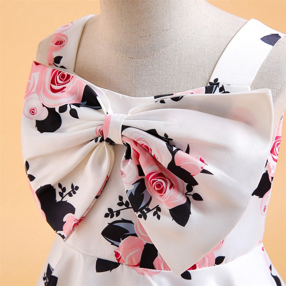 Cute Off Shoulder Floral A-Line Dress with Bow for Girls | Party & Flower Girl Dress