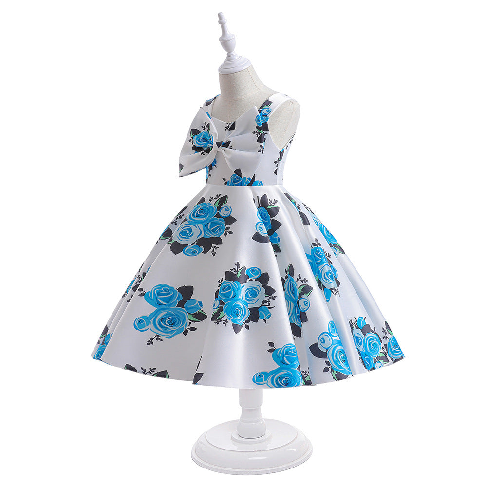 Cute Off Shoulder Floral A-Line Dress with Bow for Girls | Party & Flower Girl Dress