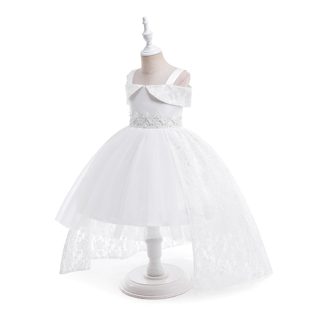 Off Shoulder Lace & Sequin A-Line Girl's High-Low Dress Tea Length