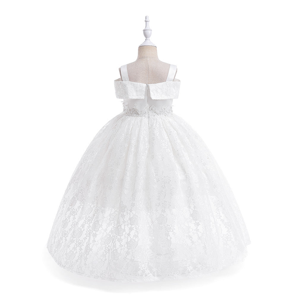 Off Shoulder Lace & Sequin A-Line Girl's High-Low Dress Tea Length